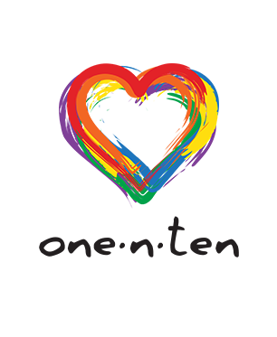 one•n•ten logo with rainbow heart