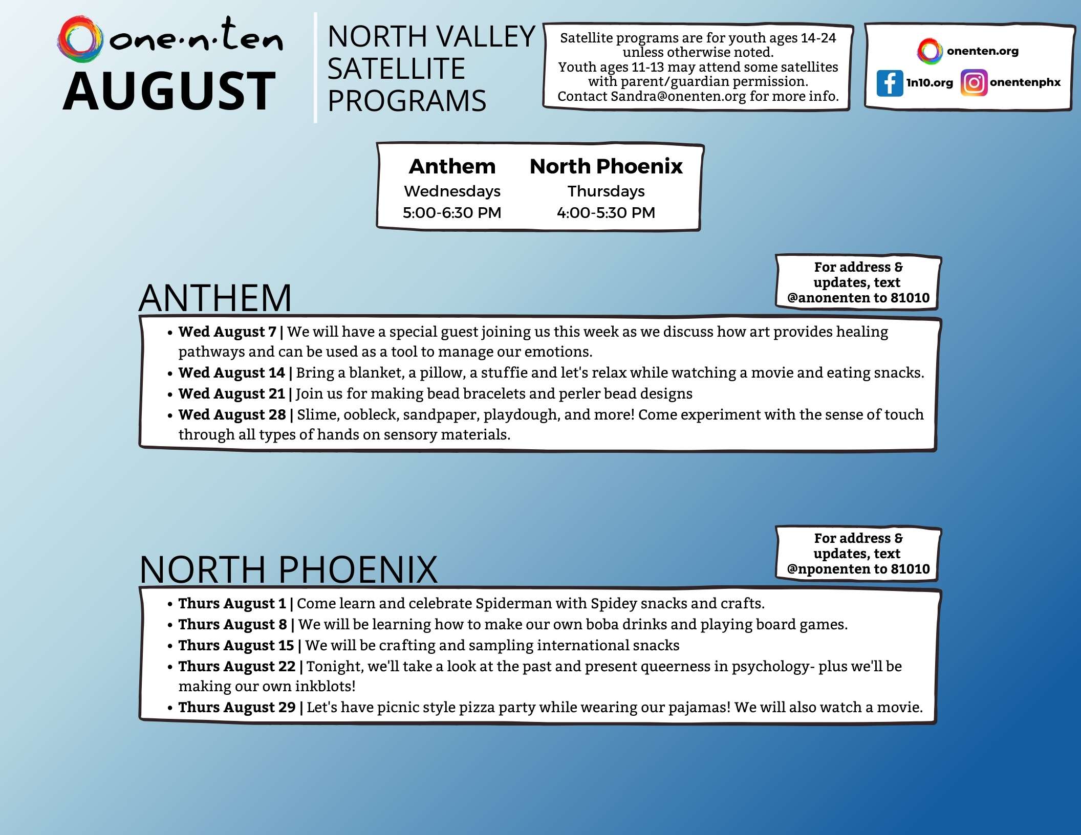 Satellite Calendar - North Valley Descriptions