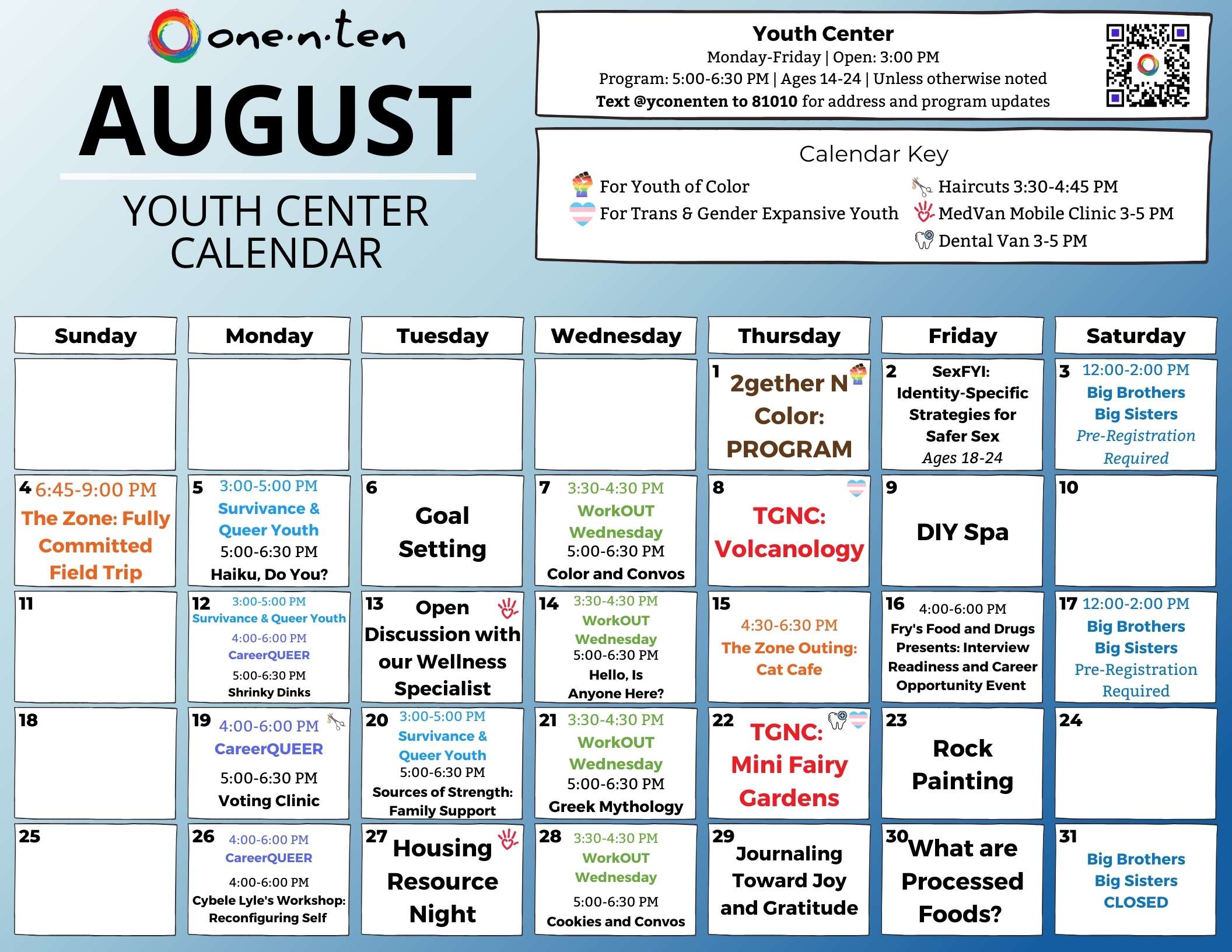 Youth Center Calendar